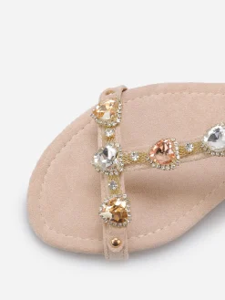 New La Modeuse Sandales incrustées de bijoux c艙urs Beige