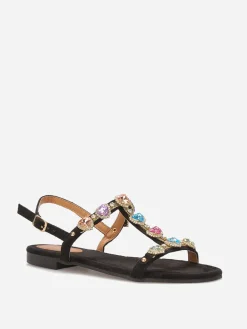 Clearance La Modeuse Sandales incrustées de bijoux c艙urs Noir