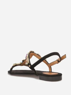 Clearance La Modeuse Sandales incrustées de bijoux c艙urs Noir