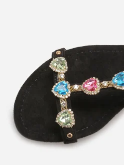 Clearance La Modeuse Sandales incrustées de bijoux c艙urs Noir