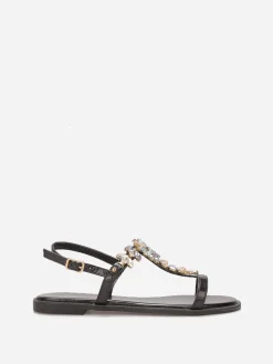 Outlet La Modeuse Sandales incrustées de strass Noir