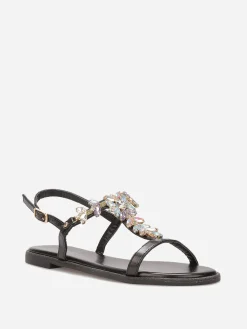 Outlet La Modeuse Sandales incrustées de strass Noir