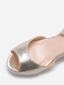 Discount La Modeuse Sandales irisées compensées à nouer Doré