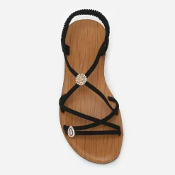 Sale La Modeuse Sandales multi-brides à bijoux en strass Noir