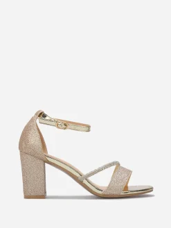 Discount La Modeuse Sandales pailletées avec bride à strass Doré