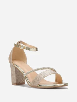 Discount La Modeuse Sandales pailletées avec bride à strass Doré