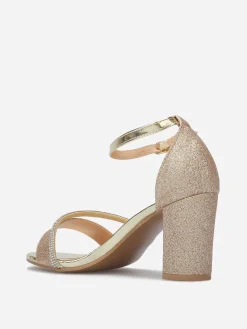 Discount La Modeuse Sandales pailletées avec bride à strass Doré