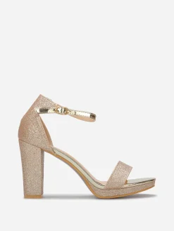 Hot La Modeuse Sandales pailletées et vernies à talon Doré