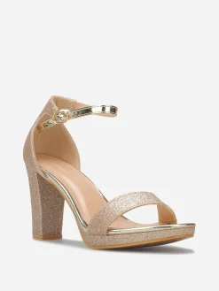 Hot La Modeuse Sandales pailletées et vernies à talon Doré