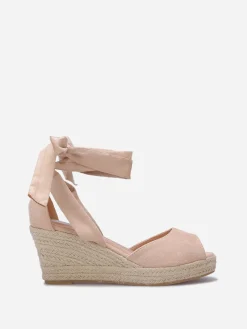 Outlet La Modeuse Sandales peep toes compensées à nouer Nude