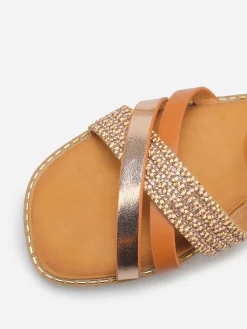 Online La Modeuse Sandales plates à brides croisées et strass Dorérose