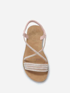 Online La Modeuse Sandales plates à brides strassées Rose