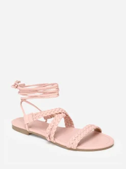 New La Modeuse Sandales plates à fines brides tressées Rose