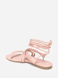 New La Modeuse Sandales plates à fines brides tressées Rose