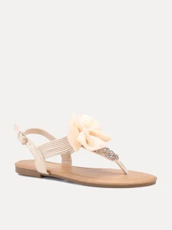 Outlet La Modeuse Sandales plates à strass et noeud Beige