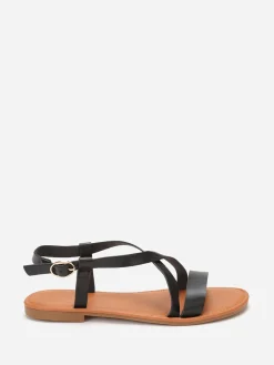 Online La Modeuse Sandales plates avec fines brides Noir