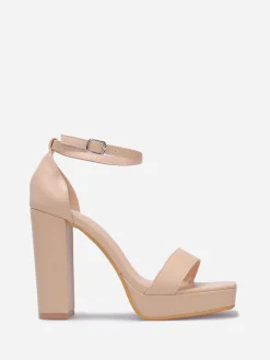 Sale La Modeuse Sandales rétros à plateforme et talon haut Beige