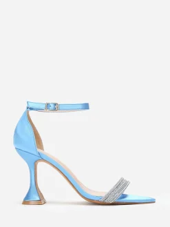 New La Modeuse Sandales satinées à strass et talon bobine Bleu