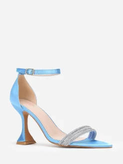 New La Modeuse Sandales satinées à strass et talon bobine Bleu