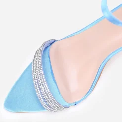 New La Modeuse Sandales satinées à strass et talon bobine Bleu