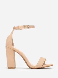 Discount La Modeuse Sandales suédine à talon carré Beige