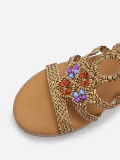 Hot La Modeuse Sandales tressées à perles et talon carré Taupe