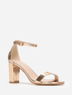 Outlet La Modeuse Sandales vernies doré rose à talon carré Doré rose Dorérose