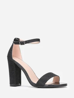 Discount La Modeuse Sandales vernies en tissu pailleté Noir