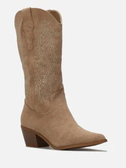 Online La Modeuse Santiags à motifs brodés Camel
