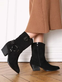 Sale La Modeuse Santiags à sangles et anneau Noir