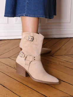 Sale La Modeuse Santiags à sangles et anneau Beige