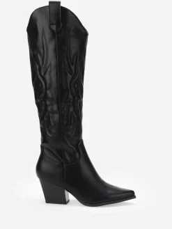 Sale La Modeuse Santiags à talon et motifs surpiqués Noir