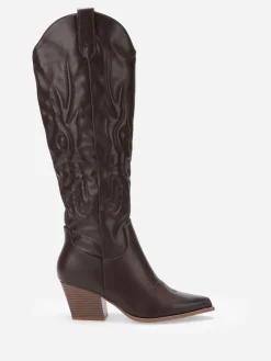 Discount La Modeuse Santiags à talon et motifs surpiqués Marron