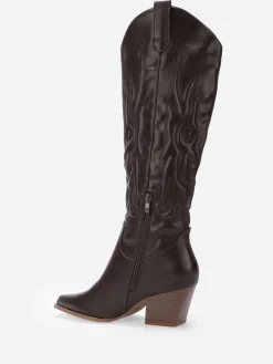 Discount La Modeuse Santiags à talon et motifs surpiqués Marron