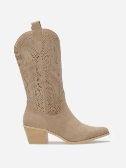 Best La Modeuse Santiags ajourées à strass Taupe