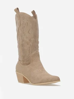 Best La Modeuse Santiags ajourées à strass Taupe