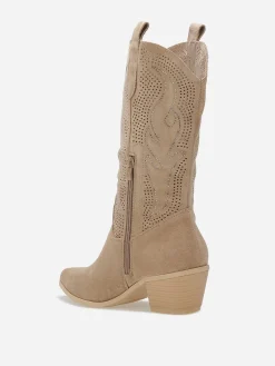 Best La Modeuse Santiags ajourées à strass Taupe