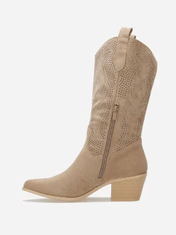 Best La Modeuse Santiags ajourées à strass Taupe