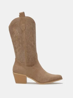 New La Modeuse Santiags ajourées à strass Camel
