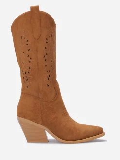 Clearance La Modeuse Santiags ajourées en suédine Camel