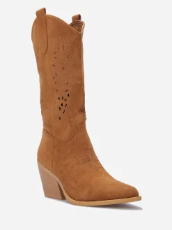 Clearance La Modeuse Santiags ajourées en suédine Camel