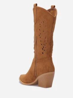 Clearance La Modeuse Santiags ajourées en suédine Camel