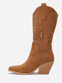 Clearance La Modeuse Santiags ajourées en suédine Camel