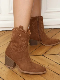 New La Modeuse Santiags basses à surpiqûres Camel