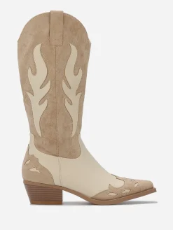 Outlet La Modeuse Santiags bi-matières à détails brodés Taupe