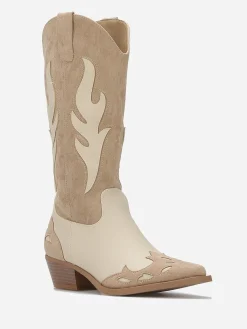 Outlet La Modeuse Santiags bi-matières à détails brodés Taupe