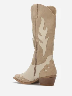 Outlet La Modeuse Santiags bi-matières à détails brodés Taupe