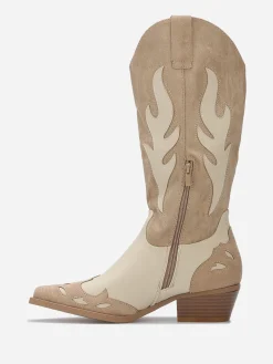 Outlet La Modeuse Santiags bi-matières à détails brodés Taupe