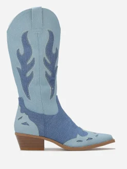 New La Modeuse Santiags denim à détails brodés Bleu