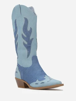 New La Modeuse Santiags denim à détails brodés Bleu